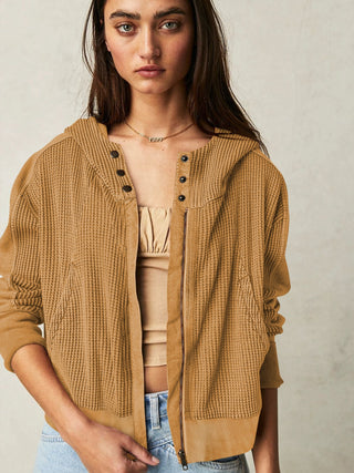 Waffle-Knit Dropped Shoulder Hooded Jacket - 1985 the VAULT Boutique