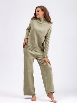 Basic Bae High- Low Turtleneck Long Sleeve Top and Pants Sweater Set - 1985 the VAULT Boutique