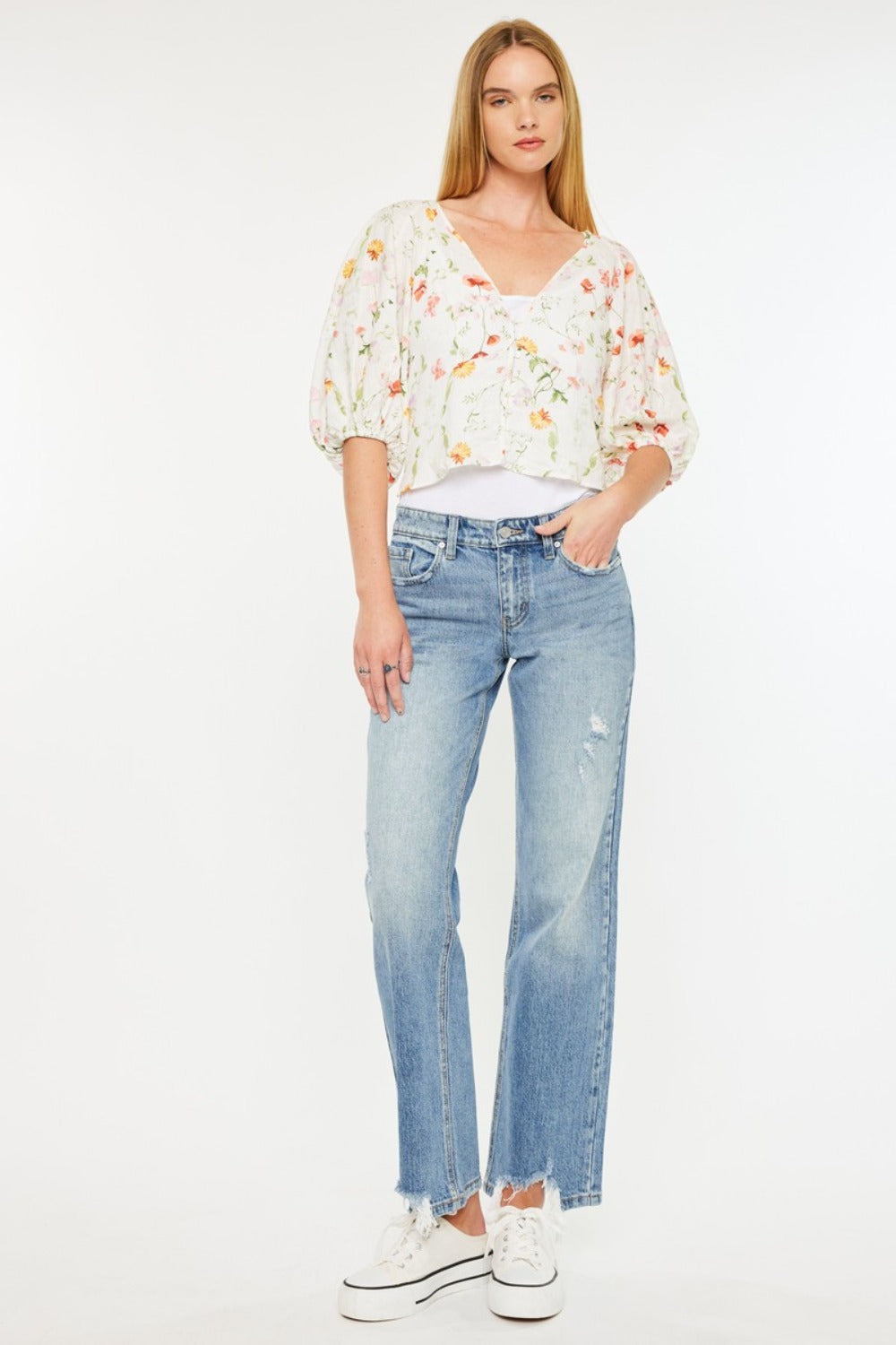 Kancan Mid Rise Frayed Hem Straight Jeans - 1985 the VAULT Boutique