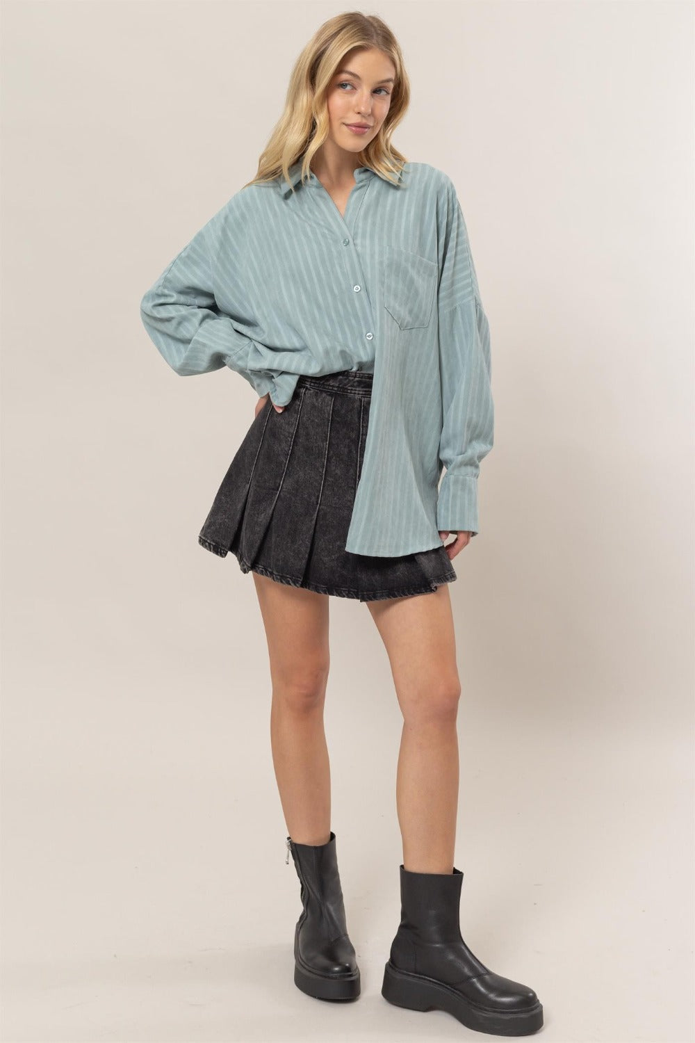 HYFVE Stripe Button Down Long Sleeve Oversized Shirt - 1985 the VAULT Boutique