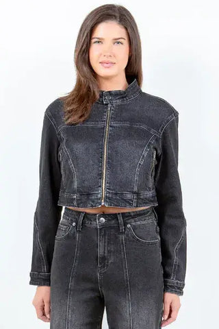 American Bazi Zip Up Cropped Denim Rider Jacket - 1985 the VAULT Boutique