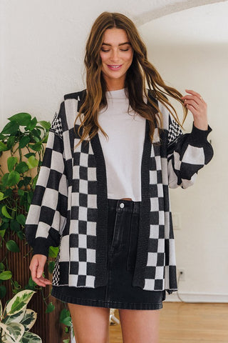 Annie Wear Checkered Open Front Drop Shoulder Cardigan - 1985 the VAULT Boutique