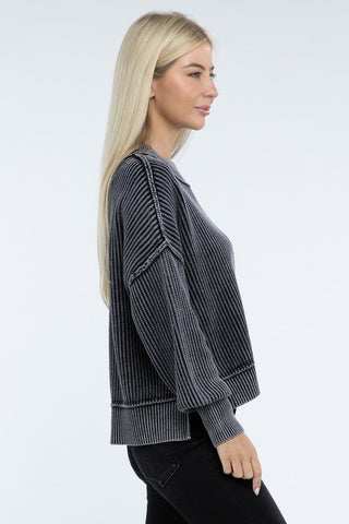 Washed Side Slit Oversized Cropped Sweater - 1985 the VAULT Boutique