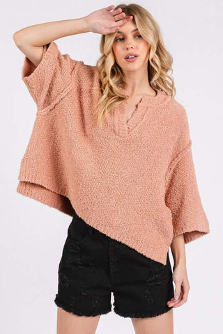 Mittoshop Side Slit Notched Drop Shoulder Sweater - 1985 the VAULT Boutique