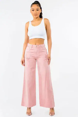 American Bazi High Waist Distressed Wide Leg Jeans - 1985 the VAULT Boutique