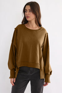 Exposed Seam High-Low Long Sleeve Sweatshirt - 1985 the VAULT Boutique