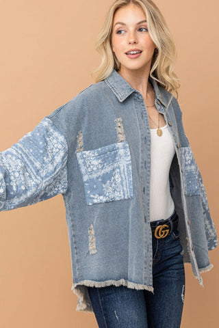 And The Why Full Size Paisley Print Quilted Sleeves Denim Jacket - 1985 the VAULT Boutique