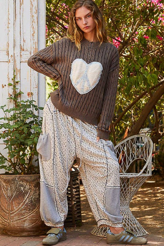 POL Cable-Knit Peace Patch Dropped Shoulder Sweater - 1985 the VAULT Boutique