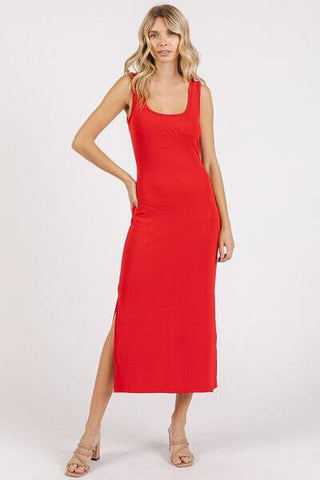 Mittoshop Side Slit Wide Strap Midi Tank Dress - 1985 the VAULT Boutique