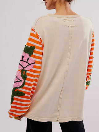 Striped Round Neck Long Sleeve Sweatshirt - 1985 the VAULT Boutique