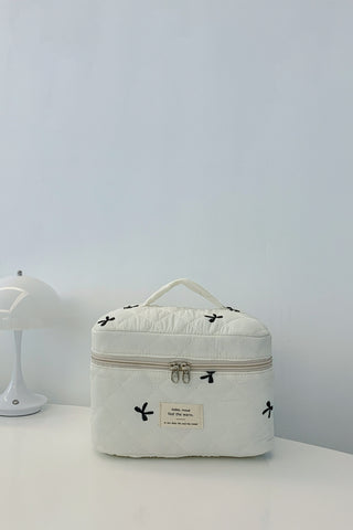 Bow Embroidered Quilted Storage Bag with Zip - 1985 the VAULT Boutique