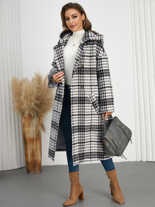 Plaid Double-Breasted Long Sleeve Longline Coat - 1985 the VAULT Boutique