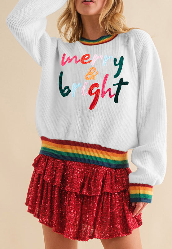 MERRY & BRIGHT Ribbed Round Neck Sweater - 1985 the VAULT Boutique