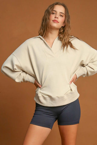 Umgee Johnny Collar Dropped Shoulder Sweatshirt - 1985 the VAULT Boutique