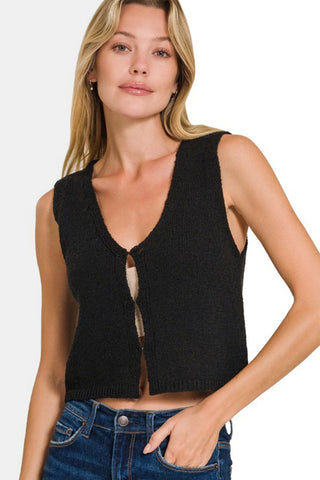 Zenana Hook and Eye Closure V-Neck Sweater Vest - 1985 the VAULT Boutique