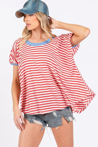 Ces Femme Striped Round Neck Short Sleeve T-Shirt - 1985 the VAULT Boutique