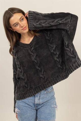 HYFVE Cable Knit V-Neck Dropped Shoulder Oversized Sweater - 1985 the VAULT Boutique