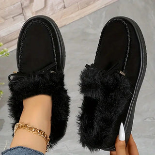 Bow Furry Round Toe Flat Slip-Ons - 1985 the VAULT Boutique