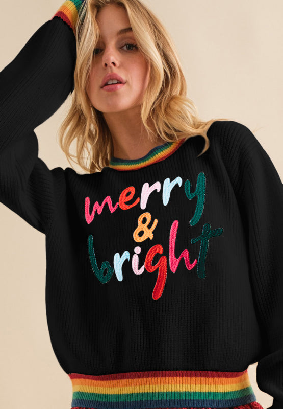 MERRY & BRIGHT Ribbed Round Neck Sweater - 1985 the VAULT Boutique