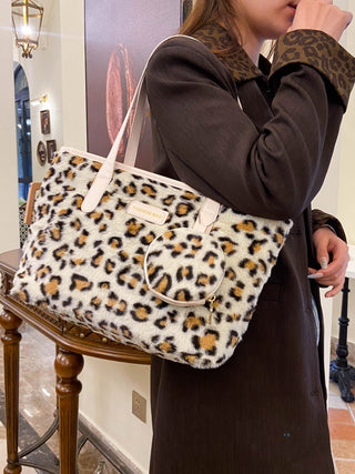 Leopard Faux Fur Tote Bag with Coin Purse - 1985 the VAULT Boutique