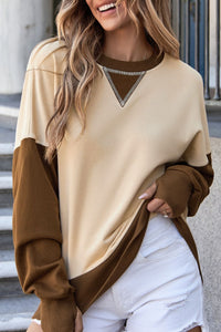 Color Block Round Neck Long Sleeve Sweatshirt - 1985 the VAULT Boutique