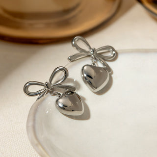 Stainless Steel Bow & Heart Drop Earrings - 1985 the VAULT Boutique