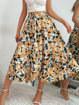 Printed Elastic Waist Midi Skirt - 1985 the VAULT Boutique