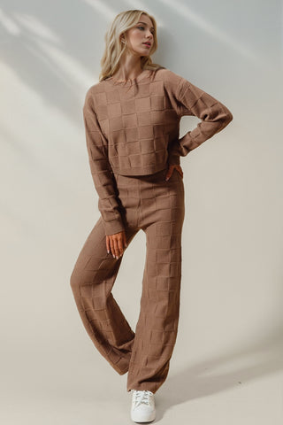 Double Take Full Size Checkered Round Neck Top and Pants Set - 1985 the VAULT Boutique