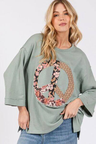 SAGE + FIG Floral Peace Patch Round Neck Top - 1985 the VAULT Boutique