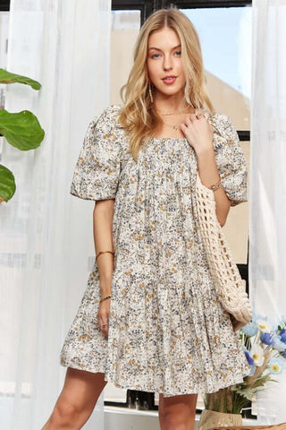 ADORA Floral Square Neck Puff Sleeve Dress - 1985 the VAULT Boutique