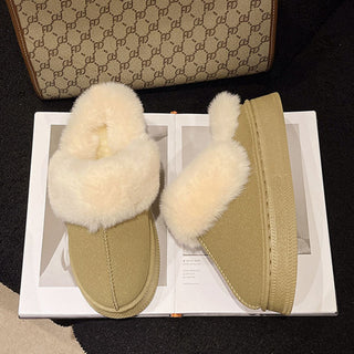 Suede Faux Fur Round Toe Platform Slippers - 1985 the VAULT Boutique