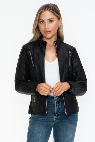 Snobbish Faux Leather Zip Up Mock Neck Jacket - 1985 the VAULT Boutique