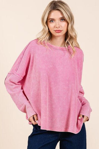 Mittoshop Waffle-Knit Exposed Seam Round Neck Top - 1985 the VAULT Boutique