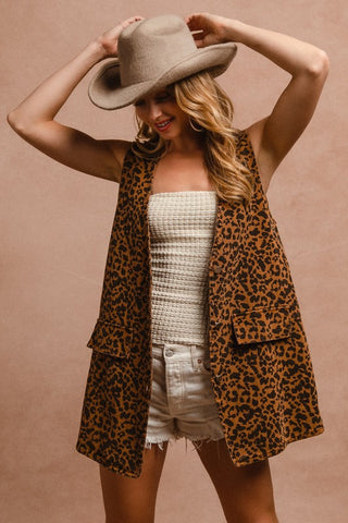 BiBi Leopard Button Up Denim Vest - 1985 the VAULT Boutique