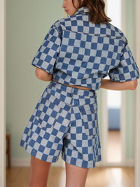 Checkered Button Up Half Sleeve Top and Shorts Set - 1985 the VAULT Boutique