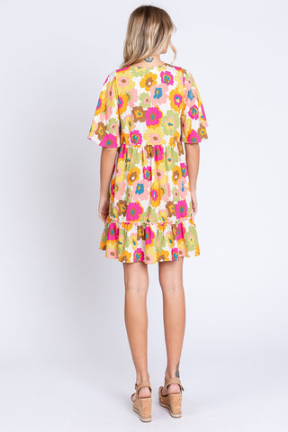 GeeGee Floral V-Neck Ruffle Hem Mini Dress - 1985 the VAULT Boutique