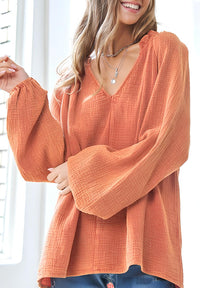 Frill V-Neck Balloon Sleeve Blouse - 1985 the VAULT Boutique