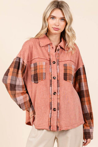 Mittoshop Button Down Contrast Plaid Patchwork Shacket - 1985 the VAULT Boutique