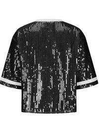 Sequin Football Round Neck Half Sleeve Top - 1985 the VAULT Boutique