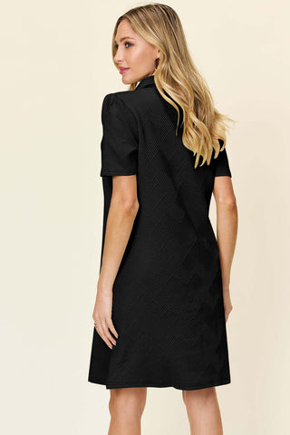 Double Take Full Size Texture Collared Neck Short Sleeve Dress - 1985 the VAULT Boutique