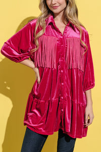 And The Why Fringe Detailed Velvet Shirt Dress - 1985 THE VAULT