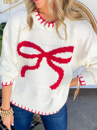 Bow Round Neck Long Sleeve Sweater - 1985 the VAULT Boutique