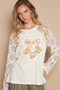 POL Flower Patch Lace Sleeve Knit Top - 1985 the VAULT Boutique