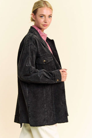 Davi & Dani Washed Corduroy Raw Hem Button Up Jacket - 1985 the VAULT Boutique