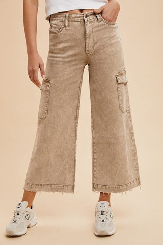 Annie Wear Raw Hem Wide Leg Jeans with Cargo Pockets - 1985 the VAULT Boutique