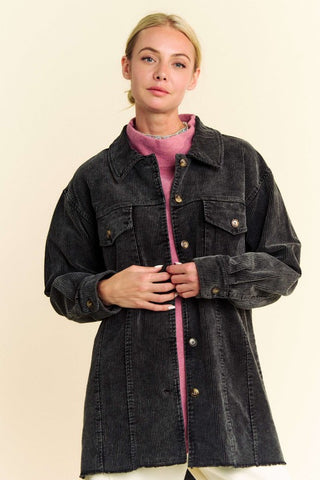 Davi & Dani Washed Corduroy Raw Hem Button Up Jacket - 1985 the VAULT Boutique