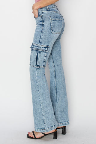 RISEN Full Size High Rise Cargo Flare Jeans - 1985 the VAULT Boutique