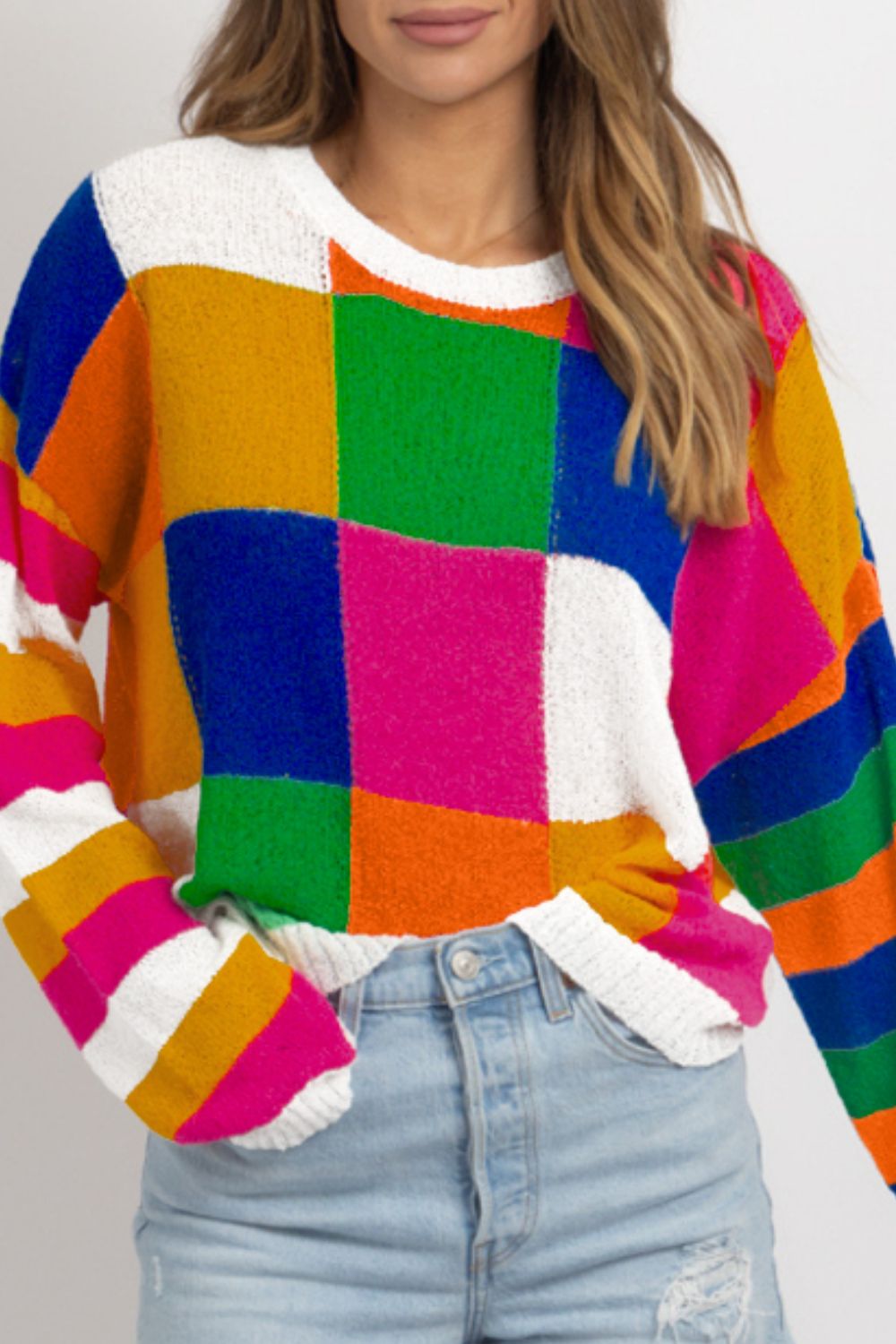 Color Block Round Neck Long Sleeve Sweater - 1985 the VAULT Boutique