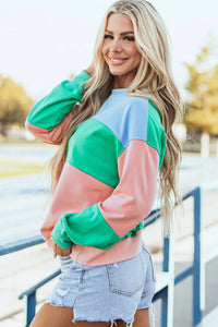 Color Block Round Neck Long Sleeve Sweatshirt - 1985 THE VAULT