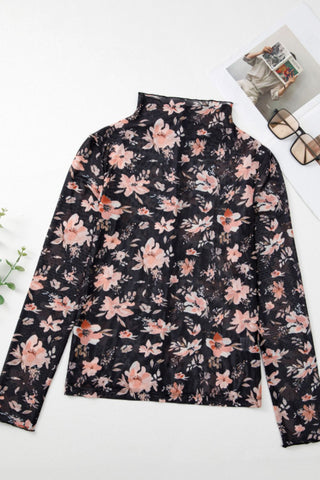 Floral Mock Neck Long Sleeve Blouse - 1985 the VAULT Boutique